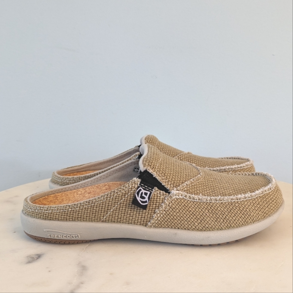 Spenco Siesta Tan Woven Slide Clogs Casual Comfort Shoes - Picture 4 of 14